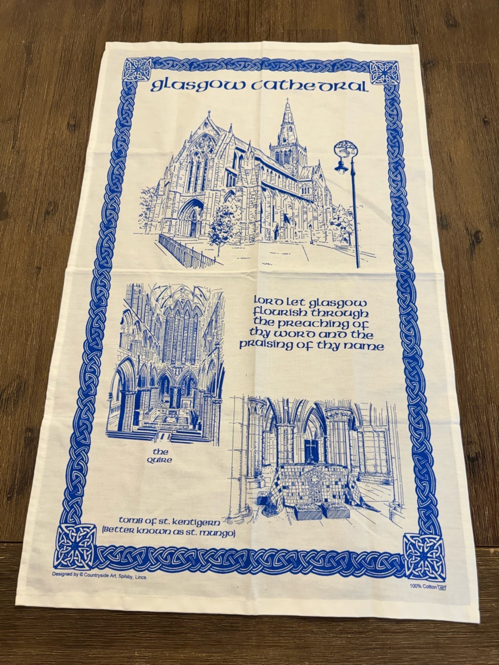 Vintage Glasgow Cathedral Tea Towel Kitchen Linens 100% Cotton